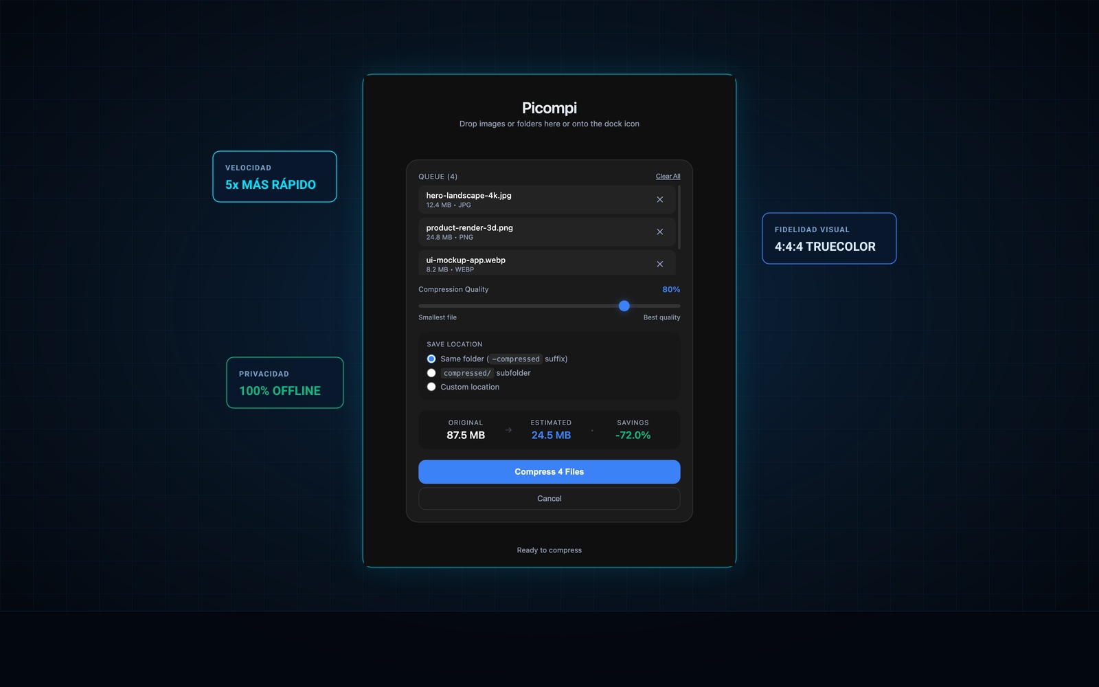 Picompi - Interfaz Real de la Aplicación en macOS
